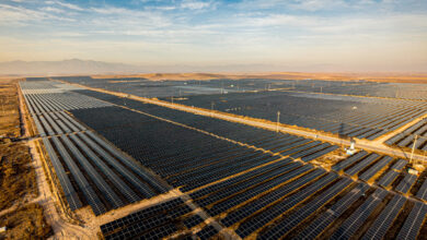 Vast solar panel array in northern China under afternoon light