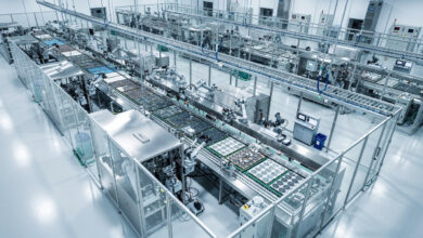 Advanced GPU semiconductor chips in clean-room manufacturing facility under precise lighting