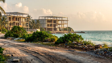 Beachfront resort under construction in Phu Quoc, Vietnam with unpaved access road