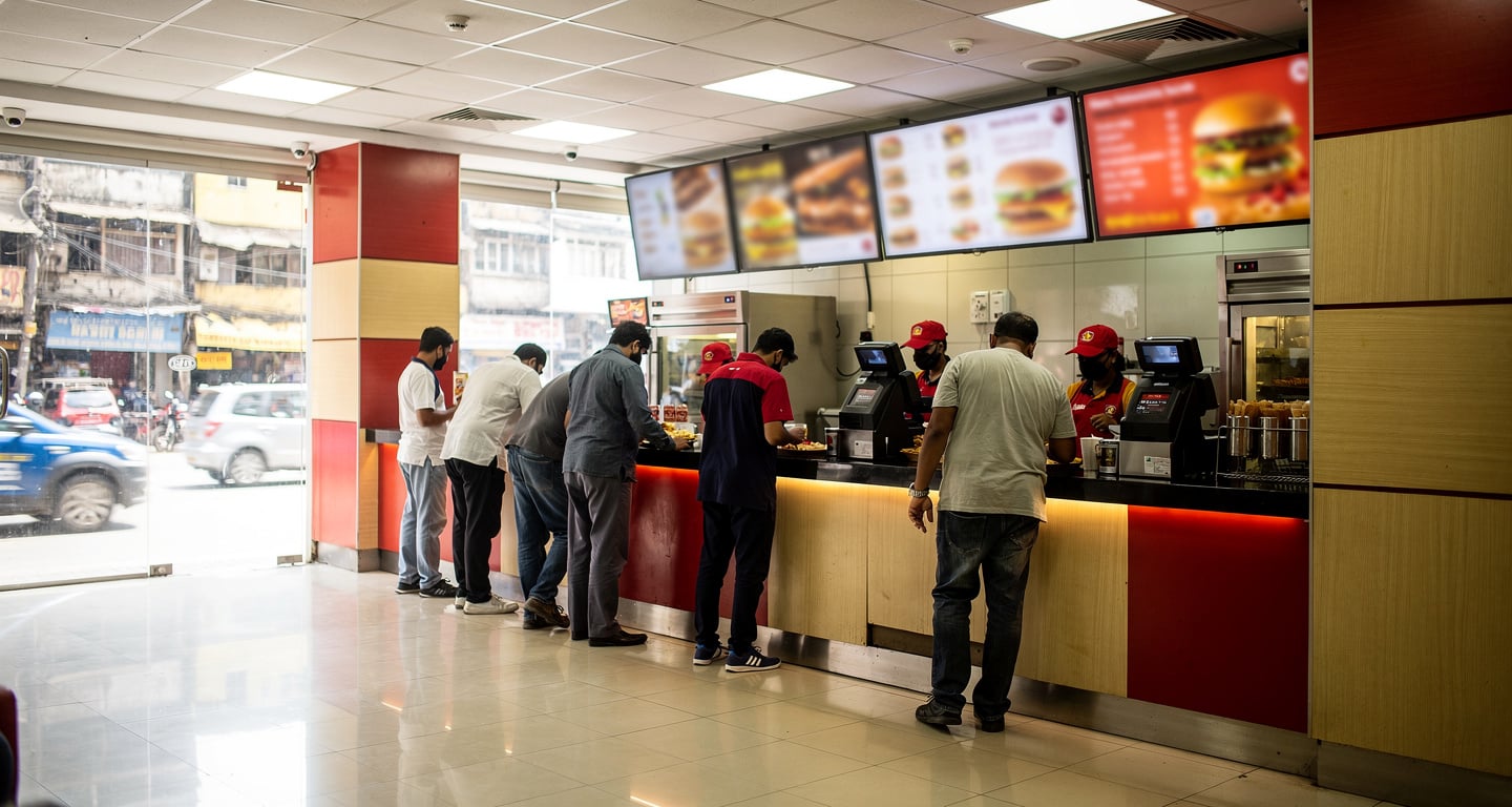 Burger King restaurant interior in Mumbai, India during daytime service