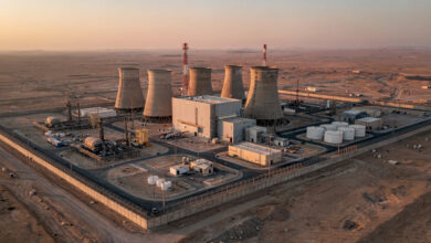 Darkhovin nuclear facility, Khuzestan province, Iran, industrial reactor structure in desert landscape