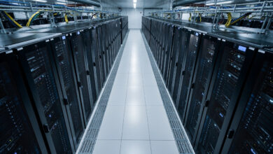 Data center server room with GPU computing hardware, Seoul, South Korea
