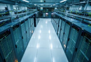 Data center servers in Bangkok, Southeast Asia, blue-green lighting