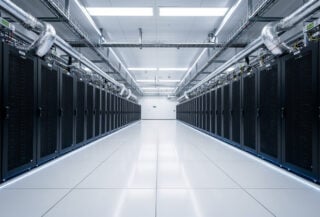 Data centre interior with GPU server racks and cooling infrastructure, Tokyo