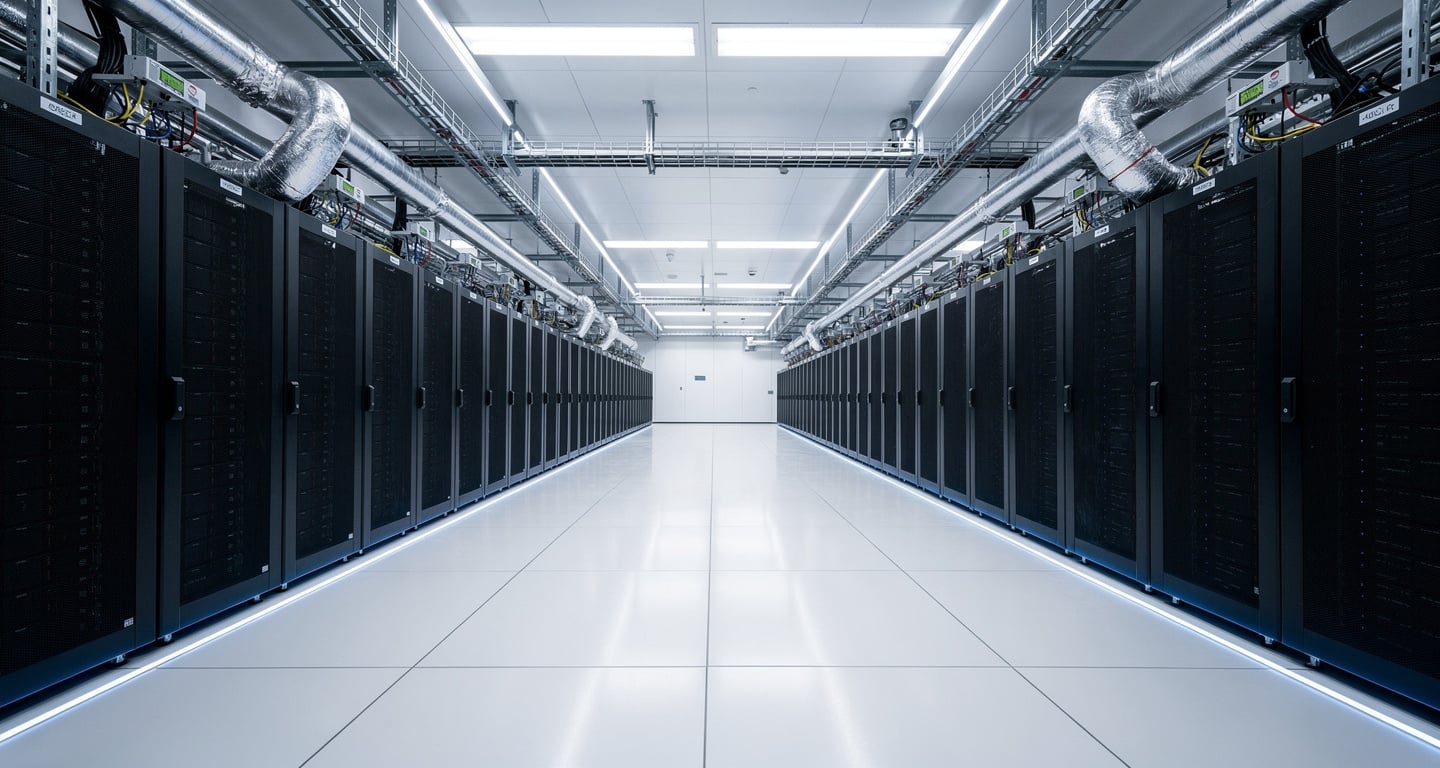 Data centre interior with GPU server racks and cooling infrastructure, Tokyo