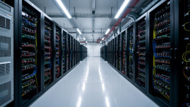 Data centre server facility interior, Johor Malaysia, industrial cooling systems