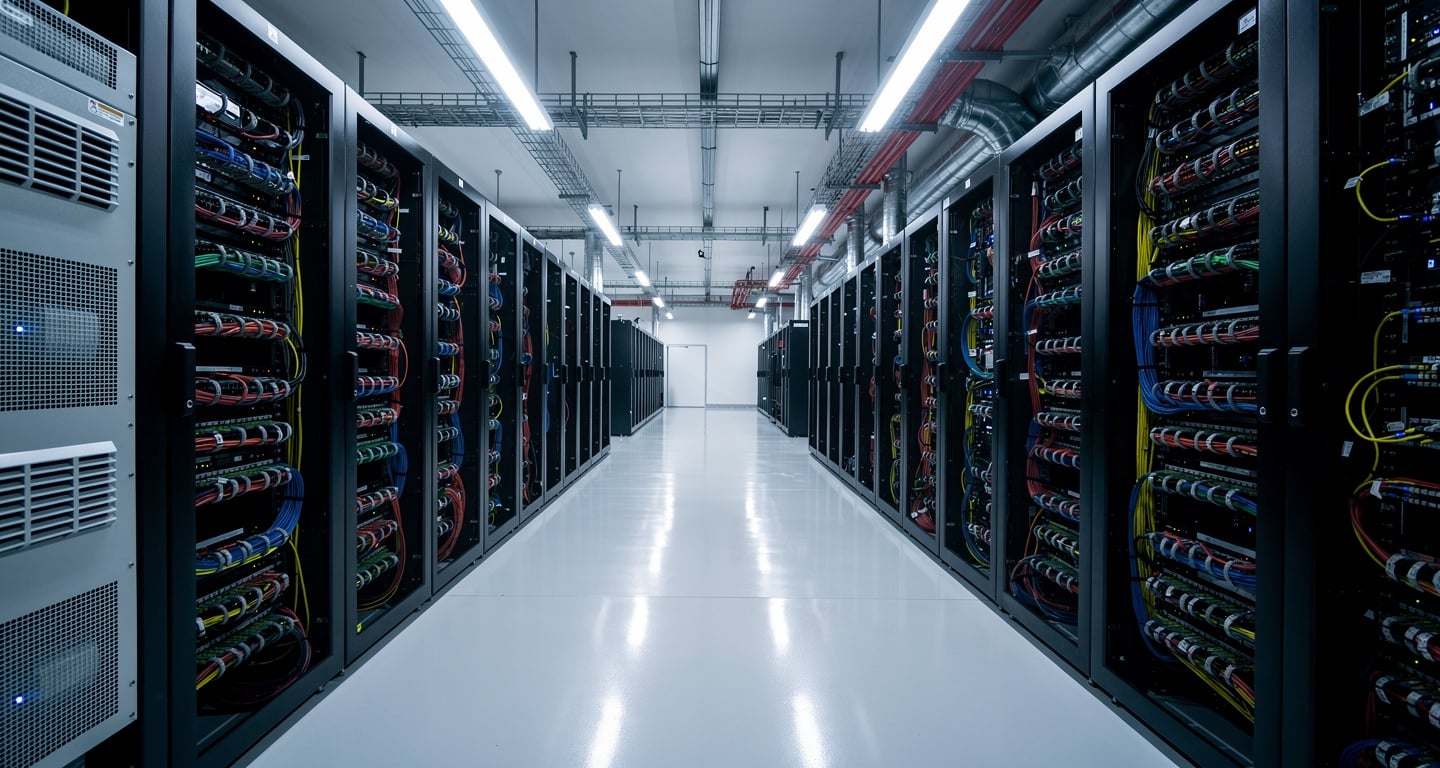 Data centre server facility interior, Johor Malaysia, industrial cooling systems