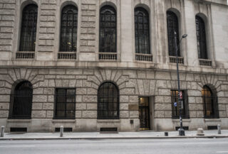 Federal Reserve Bank of New York building exterior, institutional architecture