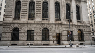Federal Reserve Bank of New York building exterior, institutional architecture