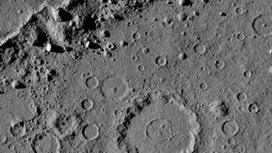 High-resolution lunar surface detail showing craters and rocky terrain from orbital mapping