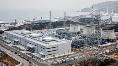 Industrial data center construction site in Ulsan, South Korea, with cooling infrastructure and power systems