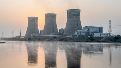Nuclear power plant cooling towers on Padma River, Bangladesh
