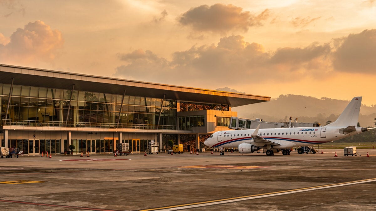 Regional jet at modern airport terminal, Bandung West Java