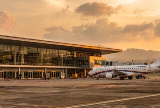 Regional jet at modern airport terminal, Bandung West Java