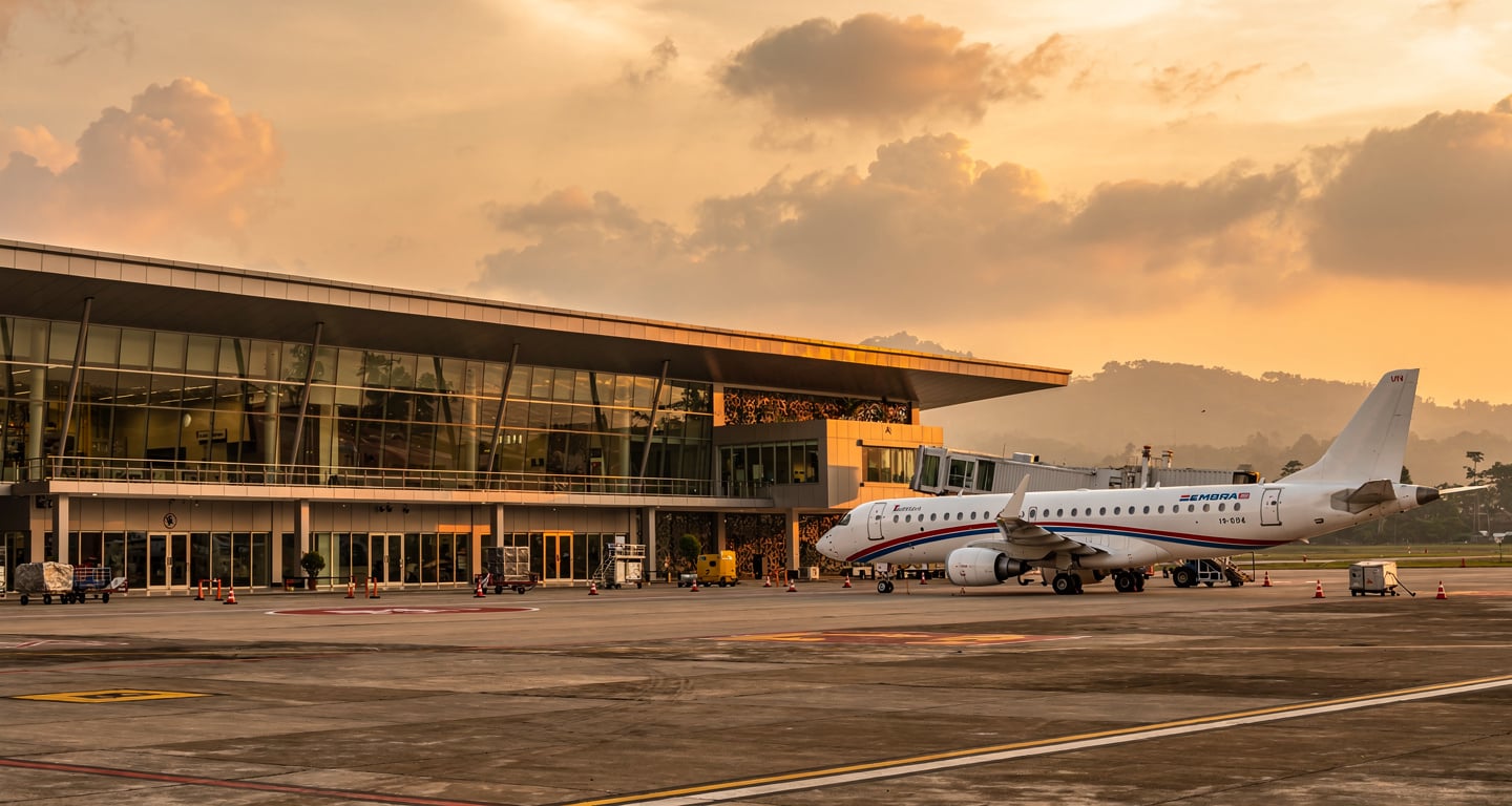 Regional jet at modern airport terminal, Bandung West Java