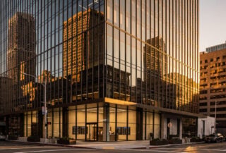 San Francisco office tower at golden hour, venture capital district
