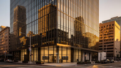San Francisco office tower at golden hour, venture capital district