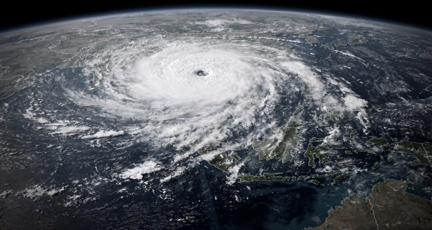 Satellite image of Super Typhoon Bavi over western Pacific approaching Guam