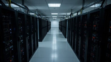 Server room with rows of data center racks, Hanoi, Vietnam