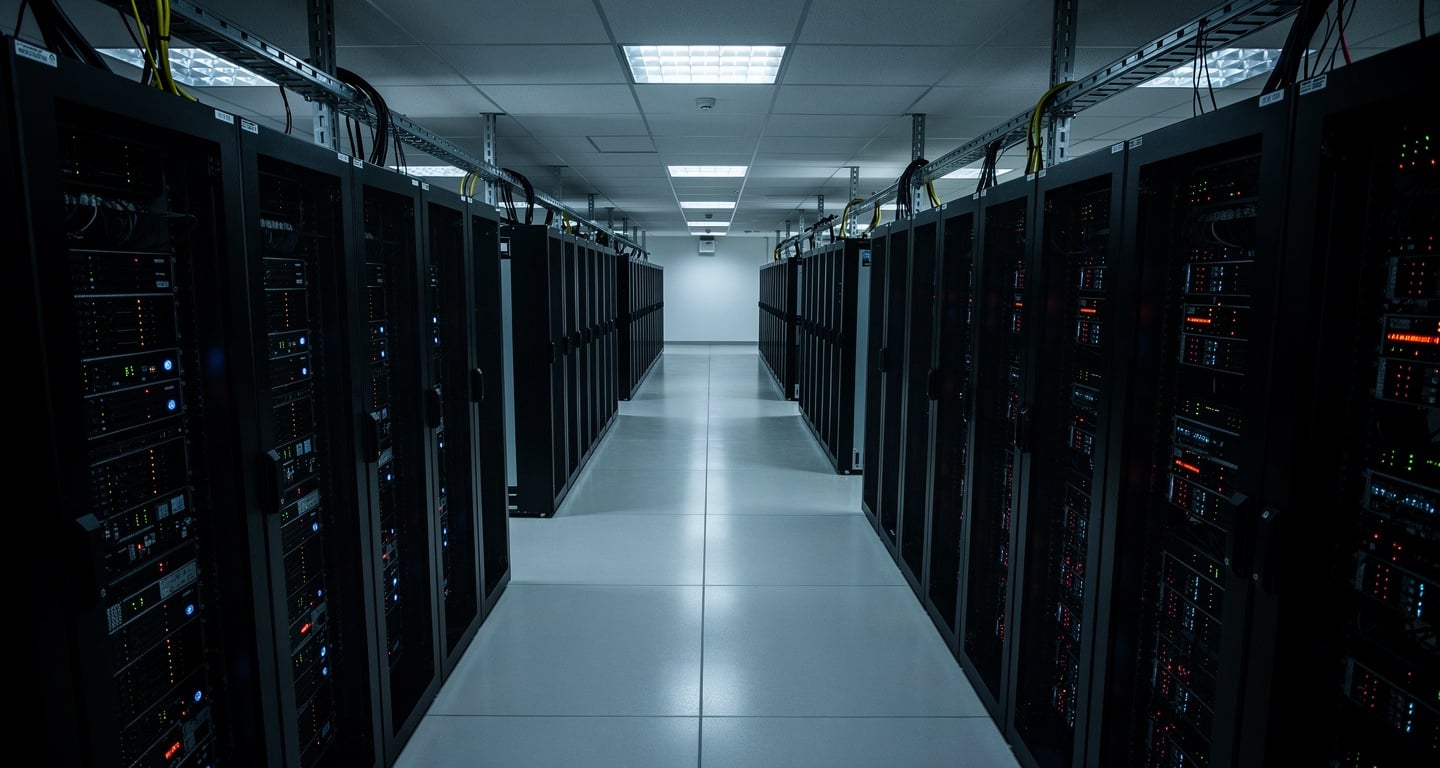 Server room with rows of data center racks, Hanoi, Vietnam