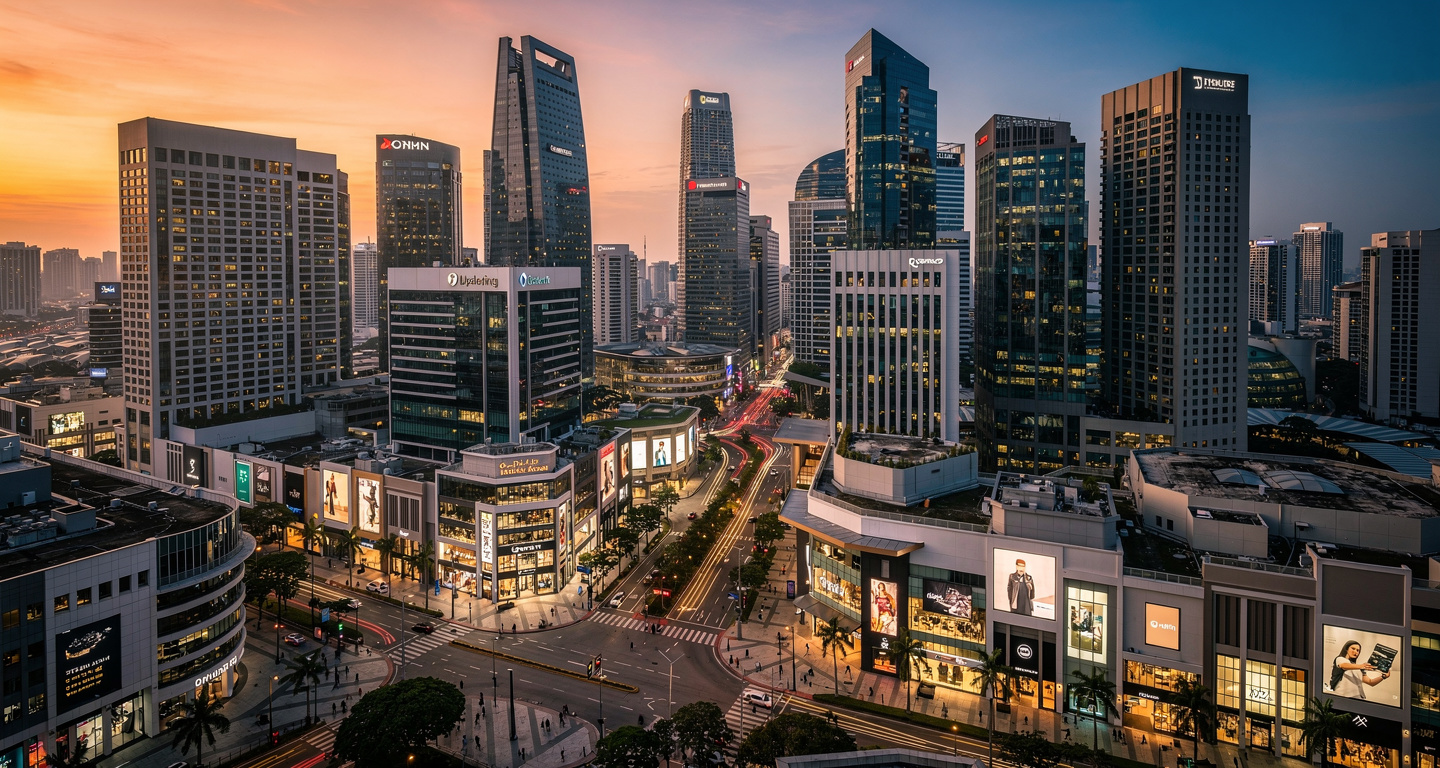 Singapore skyline with Orchard Road retail and prime office towers at dusk