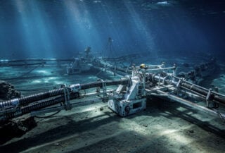Submarine fiber optic cable installation on Indian Ocean seabed