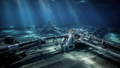 Submarine fiber optic cable installation on Indian Ocean seabed
