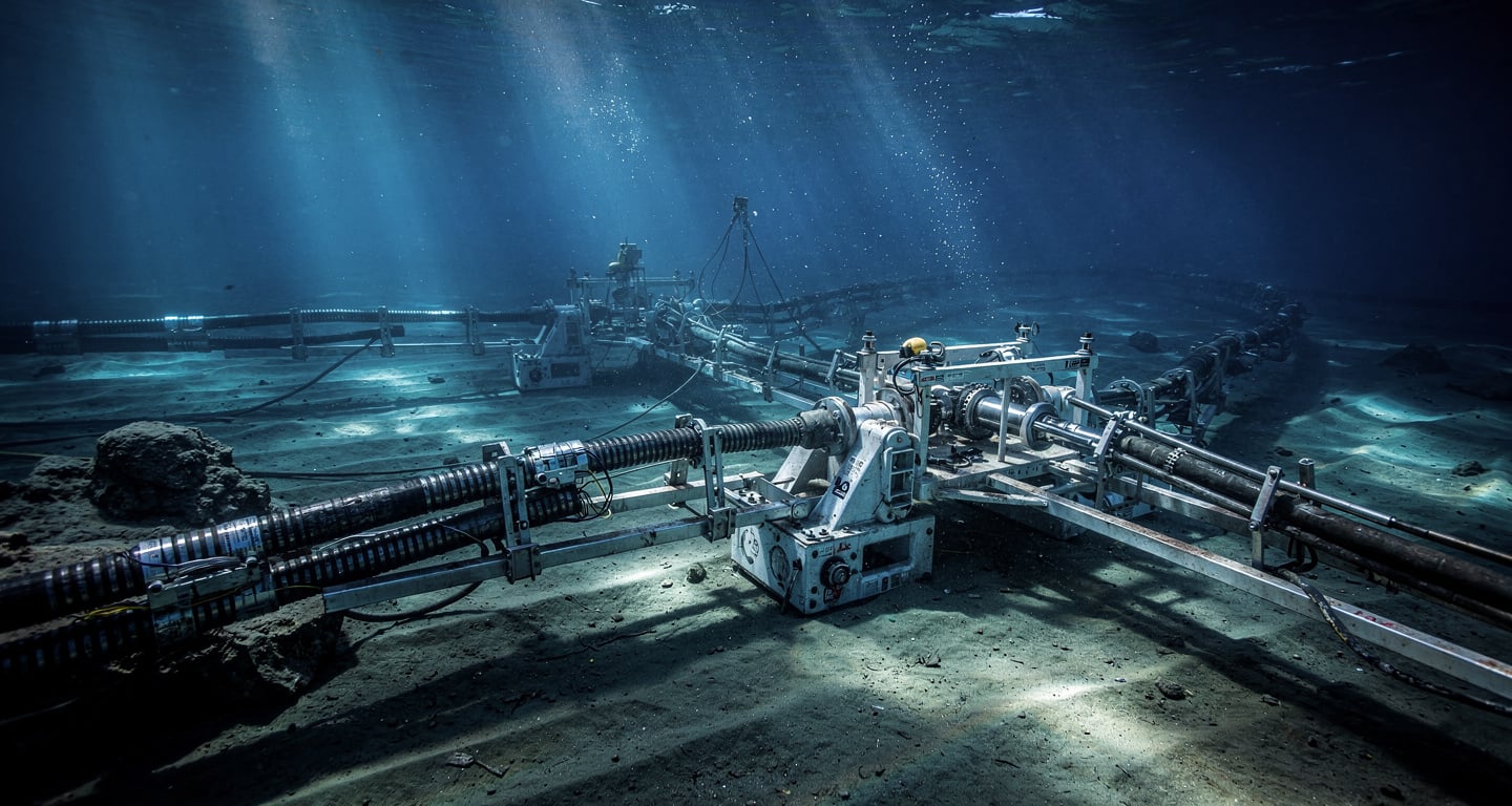 Submarine fiber optic cable installation on Indian Ocean seabed