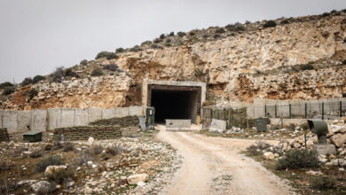 Underground tunnel entrance in limestone hillside, southern Lebanon