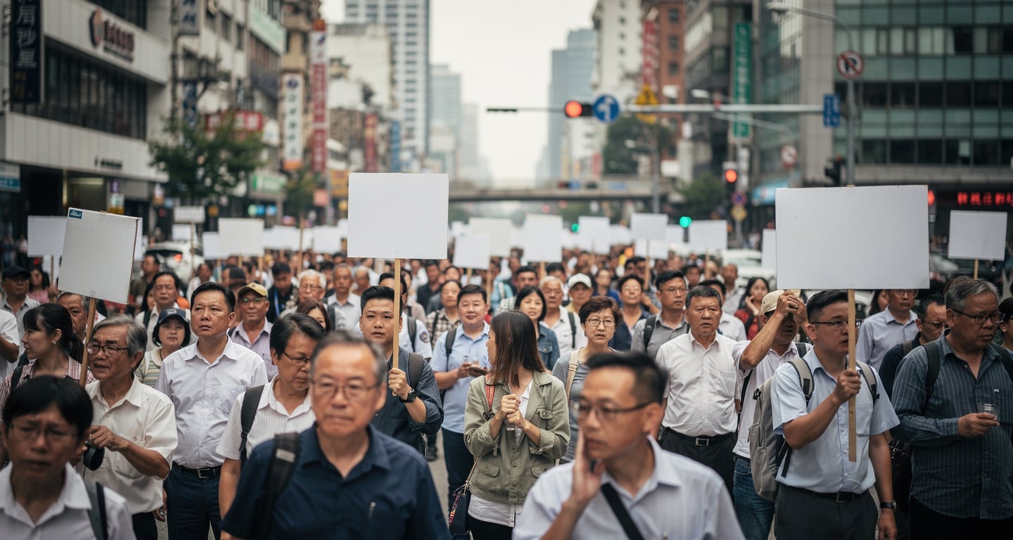 Workers protesting at street rally in Asian city, demanding wage increases
