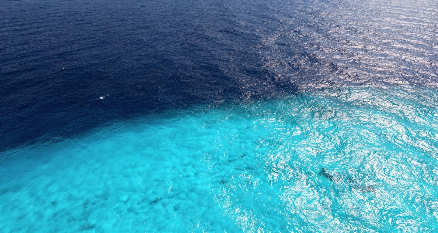 Aerial view of equatorial Pacific ocean showing temperature gradient and thermal contrast