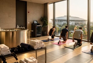 Bangkok hotel spa recovery station with ice bath and stretching area during Hyrox race week