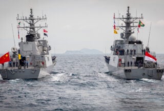 Chinese and Indonesian frigates conducting joint naval drill in contested waters east of Taiwan