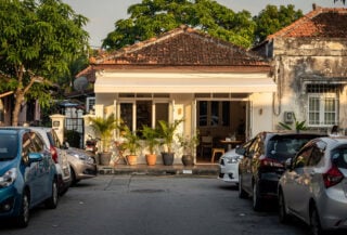 Converted bungalow cafe on residential street, Johor Bahru, Malaysia