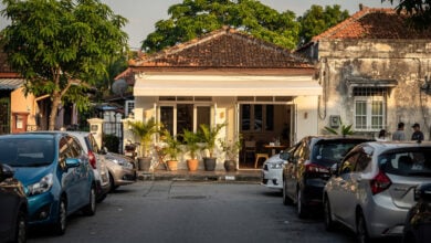 Converted bungalow cafe on residential street, Johor Bahru, Malaysia