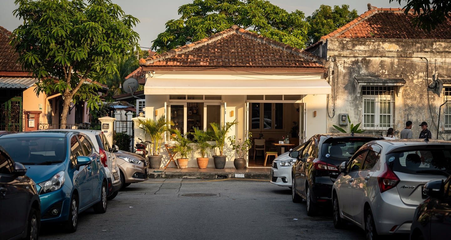 Converted bungalow cafe on residential street, Johor Bahru, Malaysia