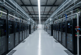 GPU server rows in data centre facility, Batam Indonesia, industrial precision lighting