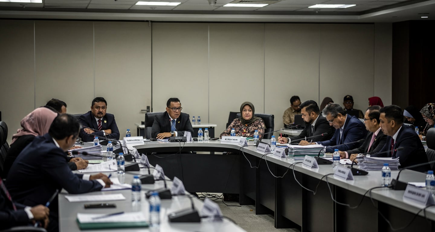 Malaysian political delegates in tense coalition talks during conference hall meeting