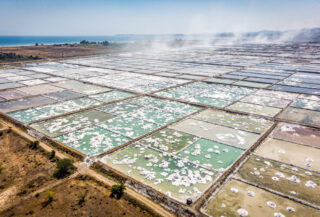 Salt evaporation ponds under intense sun, Cirebon regency, West Java, Indonesia