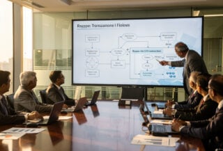 Banking officials reviewing digital payment infrastructure in New Delhi conference room, afternoon light