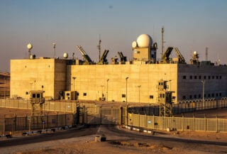 Hardened data centre with blast-resistant walls and air defence systems, Abu Dhabi desert